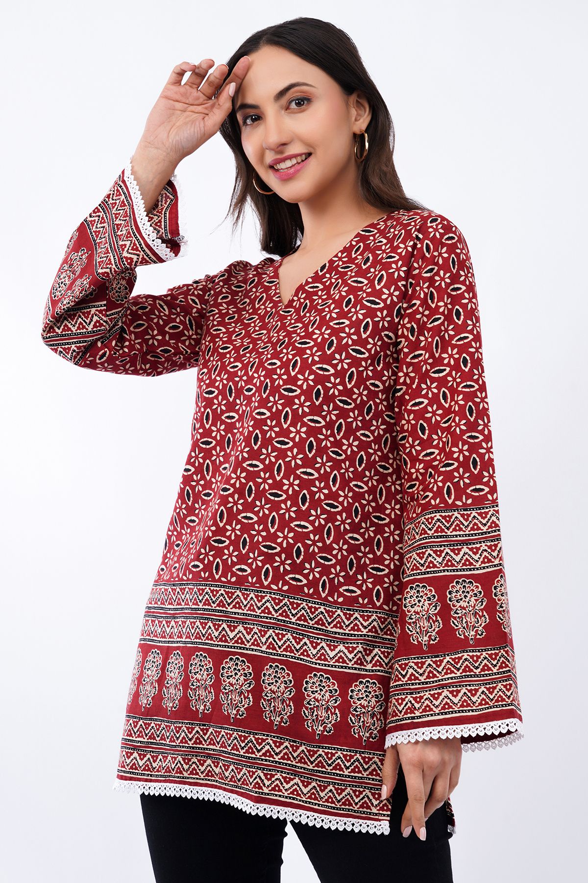 wonderfirst Printed, Geometric Print, Block Print Pure Cotton Straight Kurta for Women-picture-28