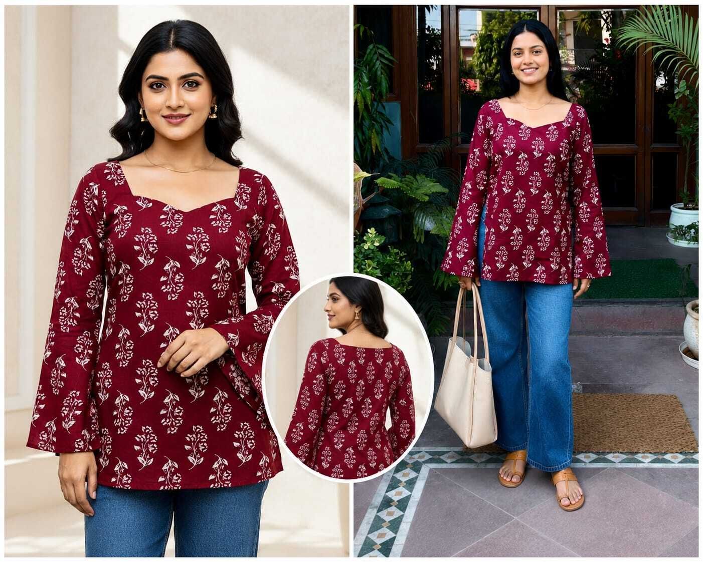 Casual Regular Sleeves Printed Women Maroon Top-image-9