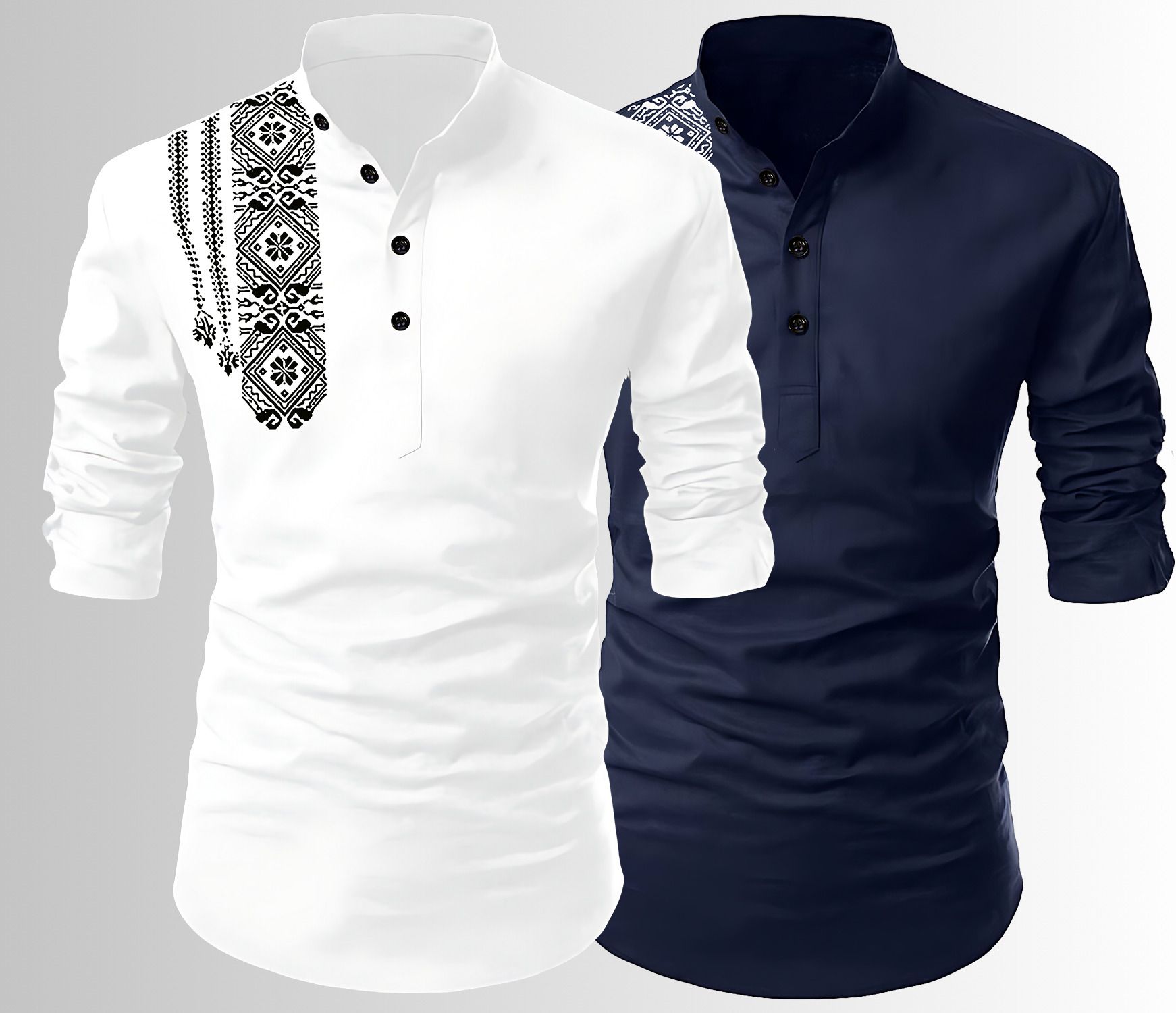 fashion marts Pack of 2 Embroidered Cotton Blend Straight Kurta for Men-picture-7