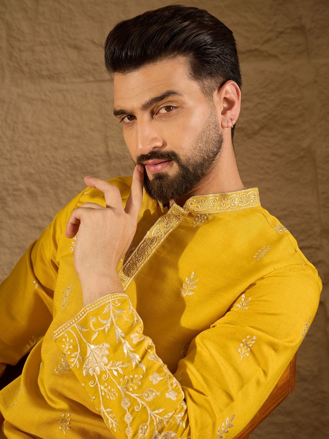 house of pataudi Men Embroidered Chanderi Straight Kurta-picture-23