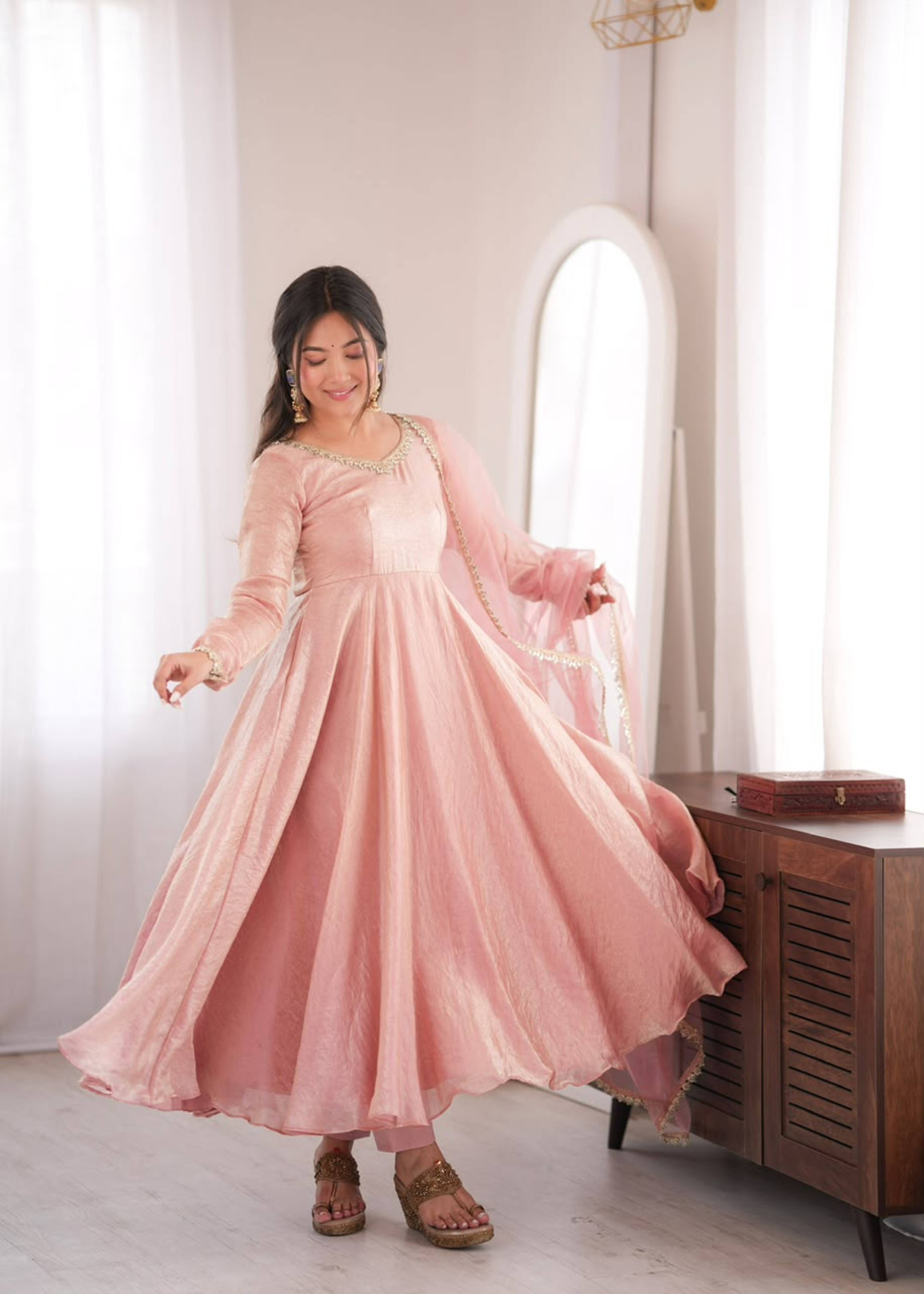 teera bella Woven Design Pure Silk Anarkali Kurta for Women With Attached Dupatta-picture-14