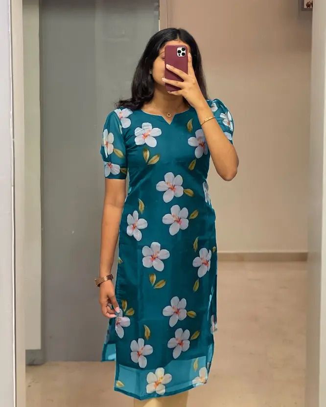 ak fashion mall Women Floral Print Organza A-line Kurta-picture-11