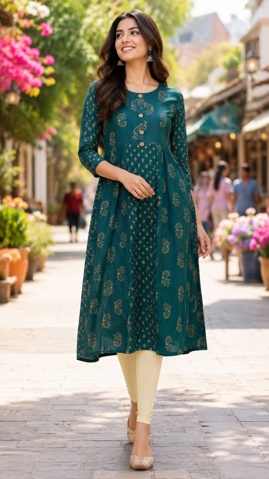 Printed, Paisley Viscose Rayon Flared Kurta for Women-image-28