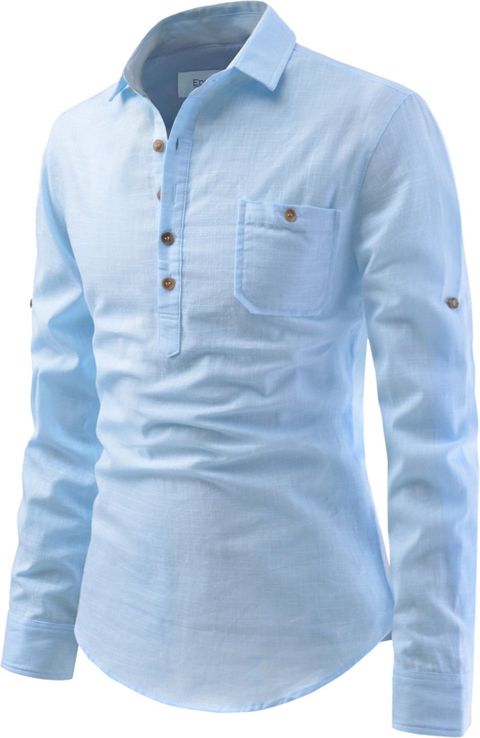 Solid Cotton Blend Straight Kurta for Men-image-3