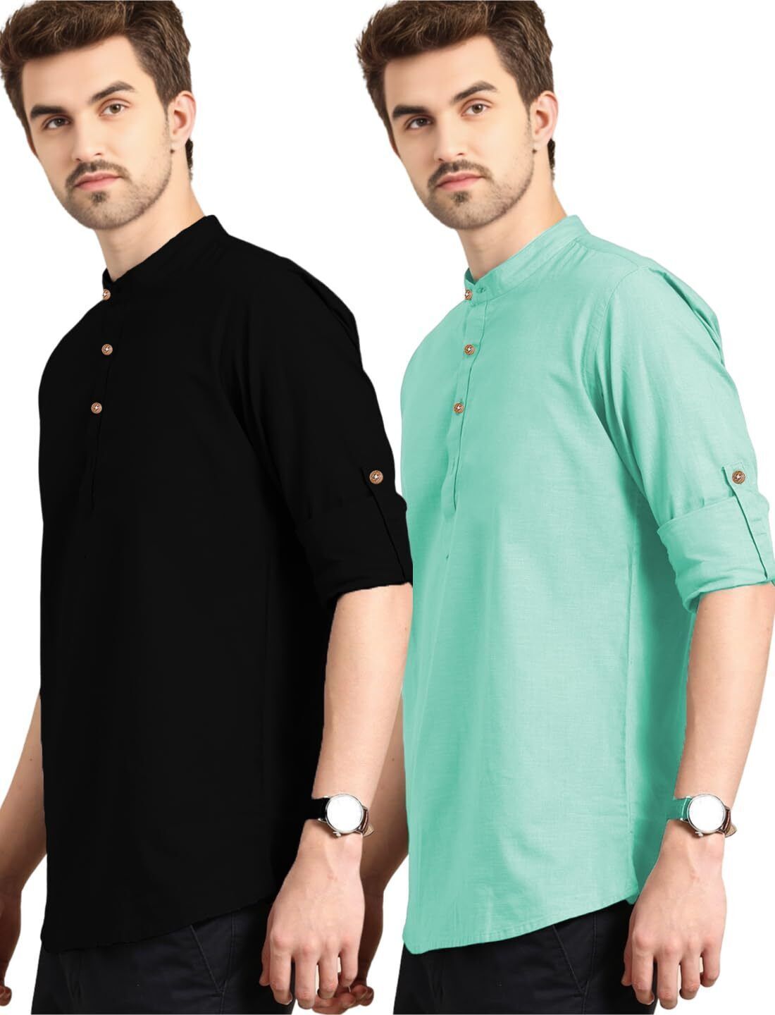 amritenterprise Pack of 2 Solid Pure Cotton Straight Kurta for Men-picture-20