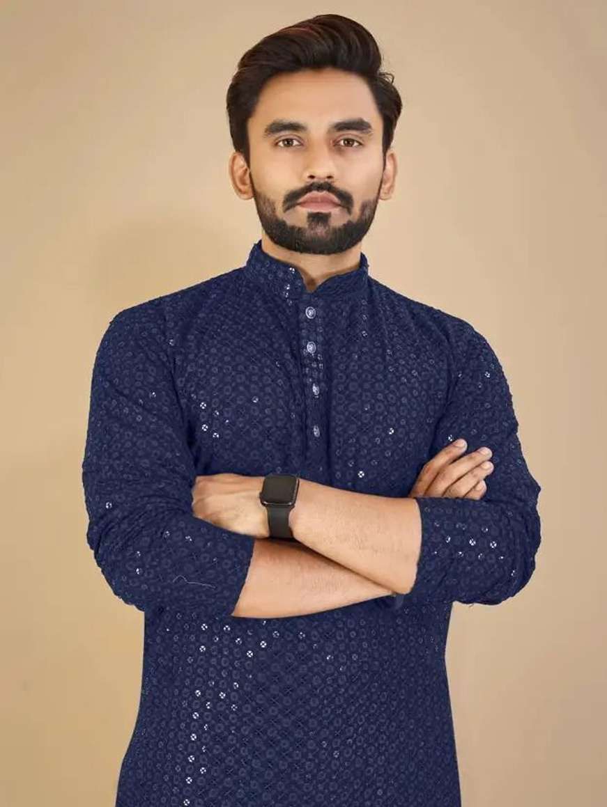omicron fab Men Chikan Embroidery Viscose Rayon Straight Kurta-picture-28