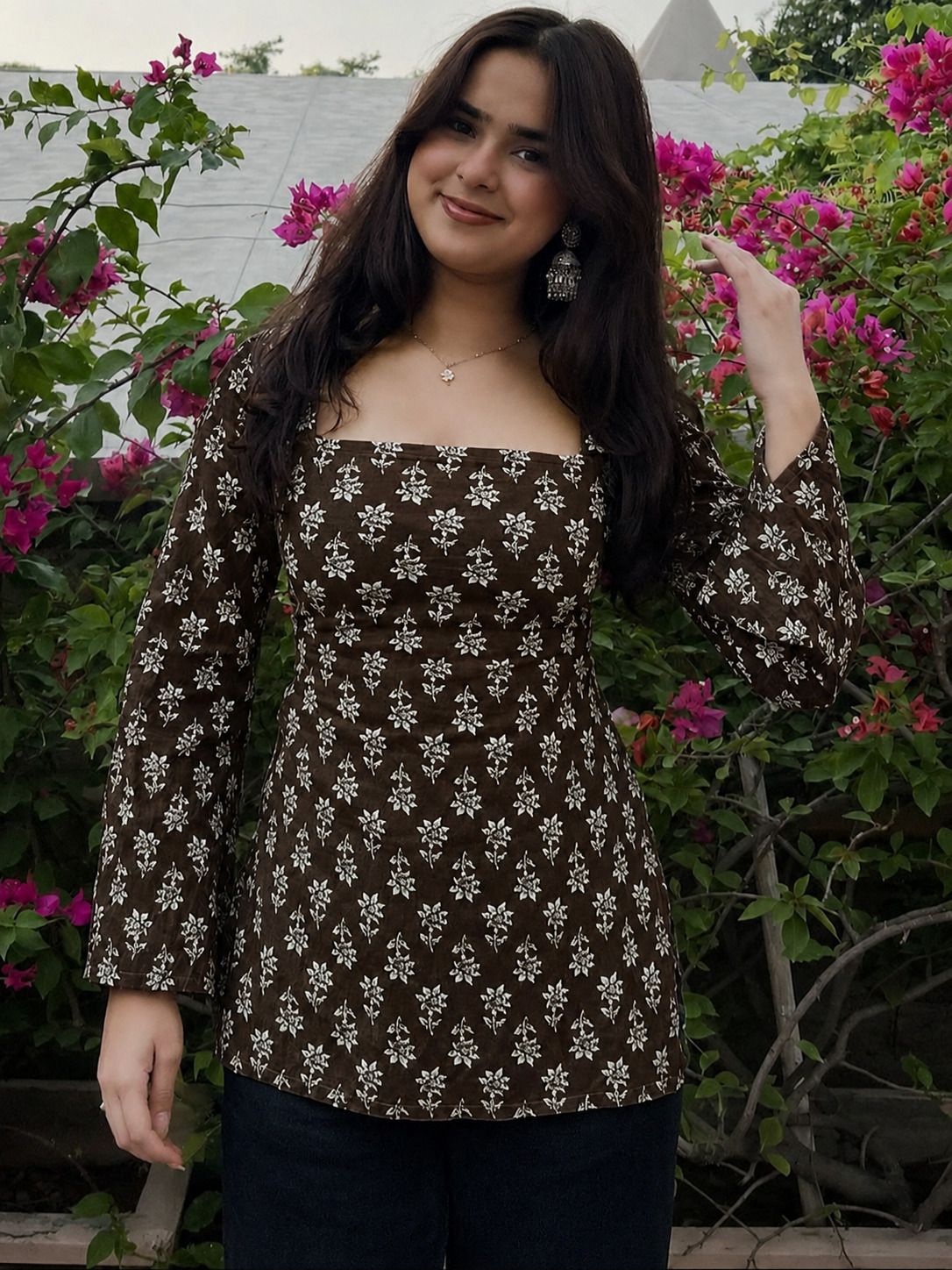 Casual Regular Sleeves Floral Print Women Brown Top-image-30