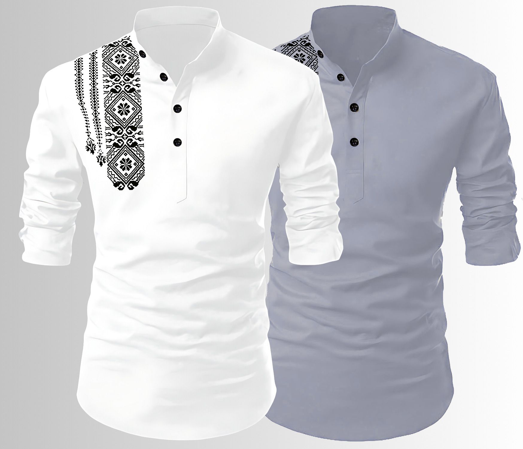 fashion marts Pack of 2 Embroidered Cotton Blend Straight Kurta for Men-picture-9