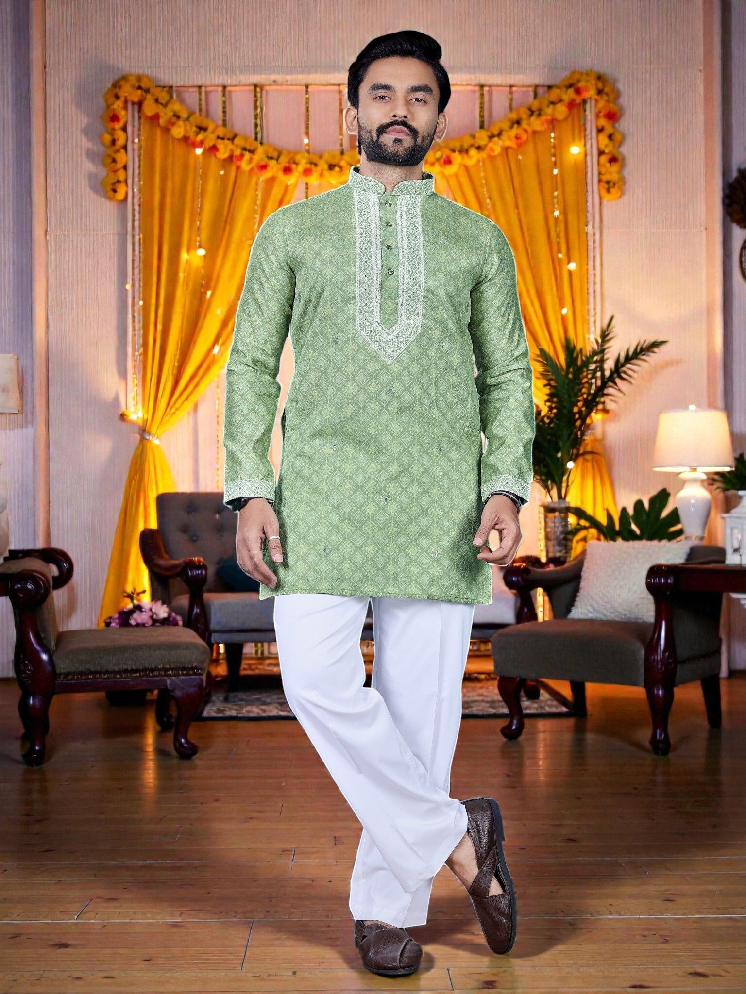 shagun trendz Woven Design Jacquard Straight Kurta for Men-picture-40