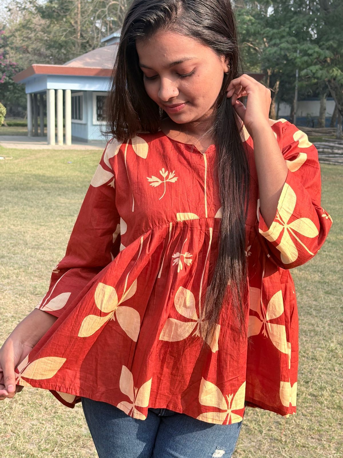 carryyourworld Printed Pure Cotton Anarkali Kurta for Women With Attached Dupatta-picture-45