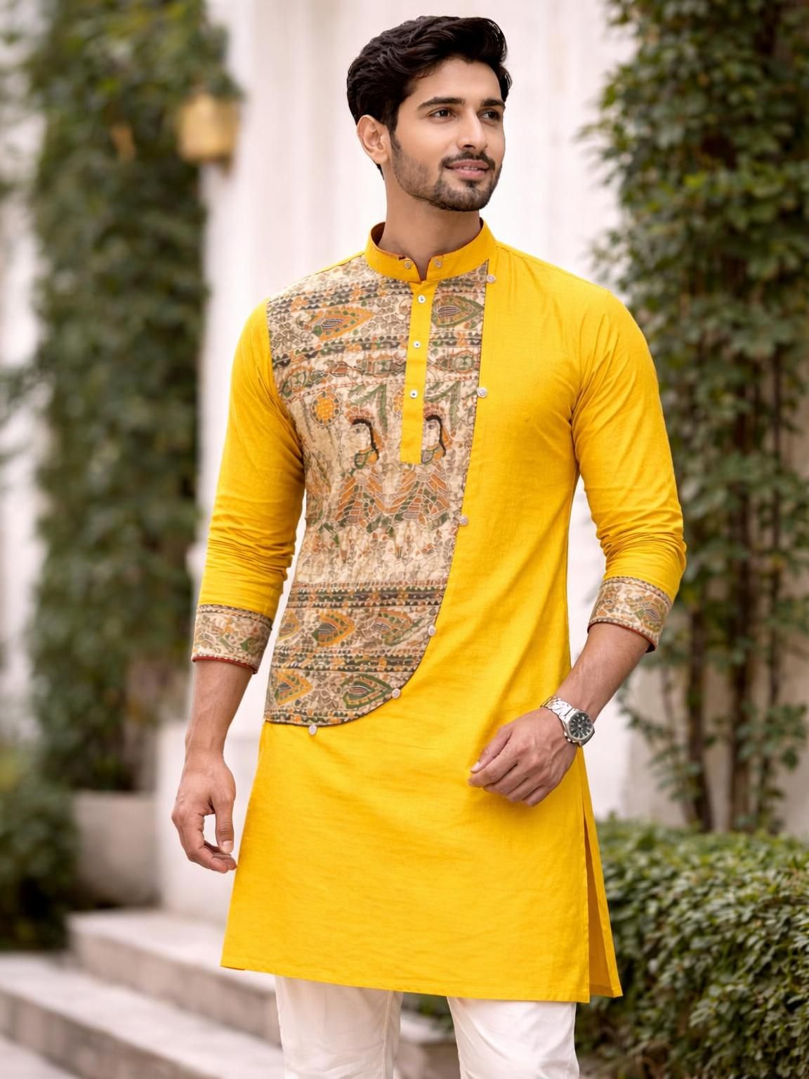 rainbow cloths Men Self Design Pure Cotton Flared Kurta-picture-17
