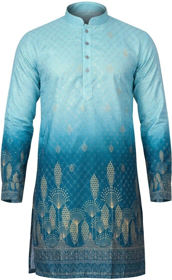 Printed Jacquard Straight Kurta for Men-image-9