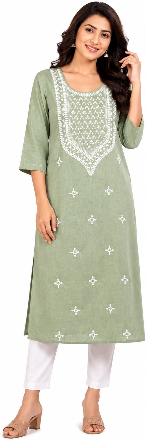 Embroidered Pure Cotton Straight Kurta for Women-image-1