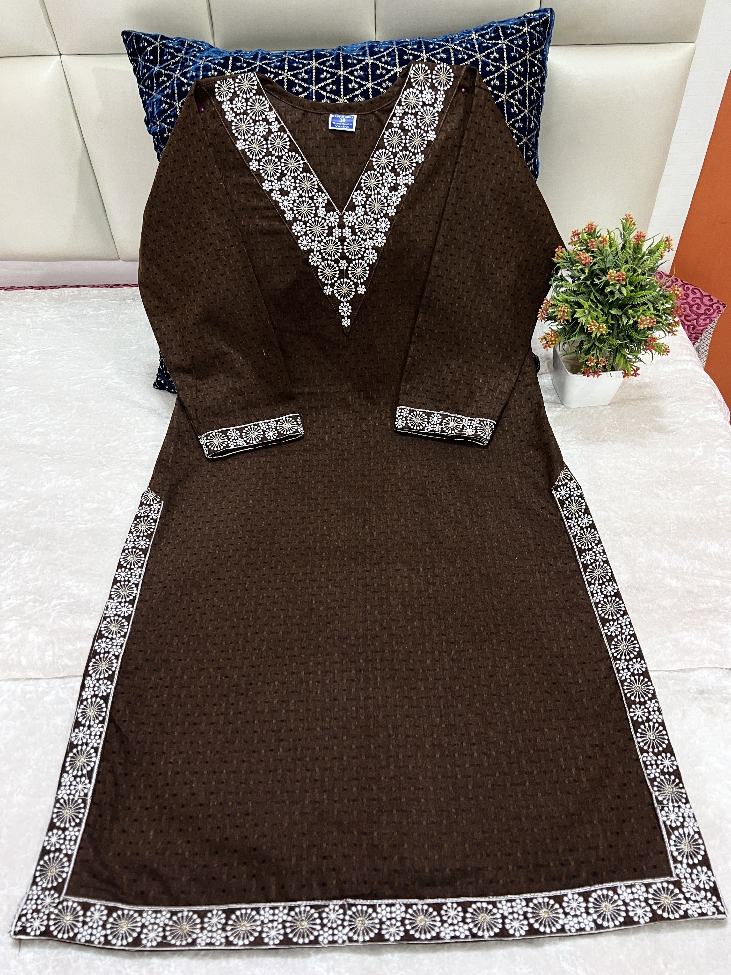 Women Embroidered Cotton Blend Straight Kurta-image-29