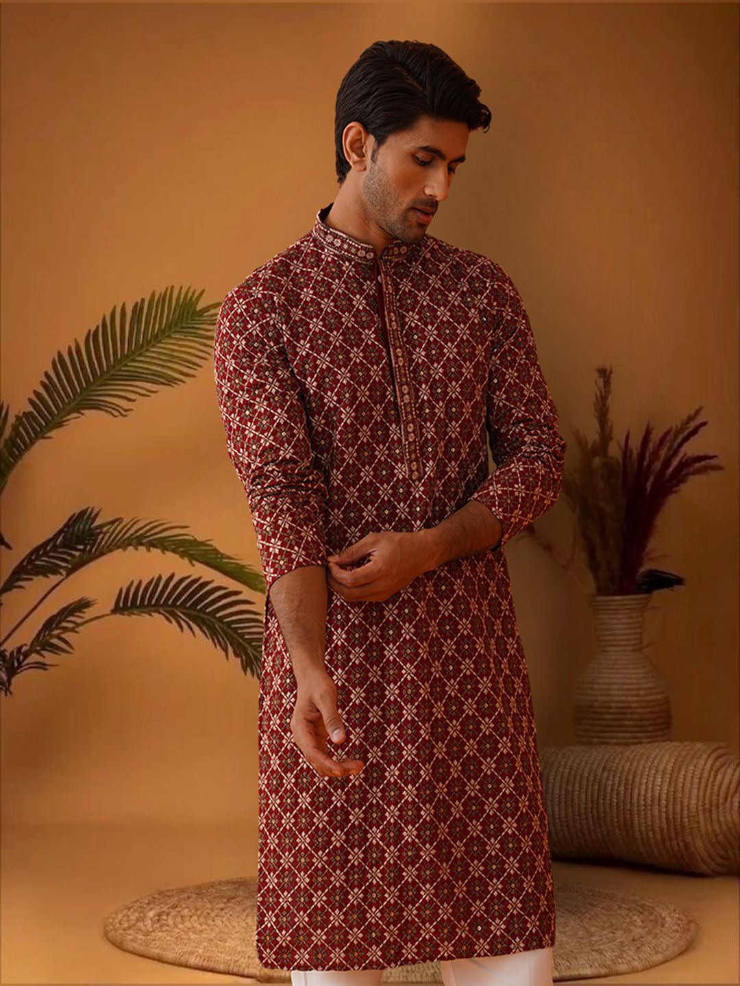 jompers Men Embroidered Viscose Rayon Straight Kurta-picture-32