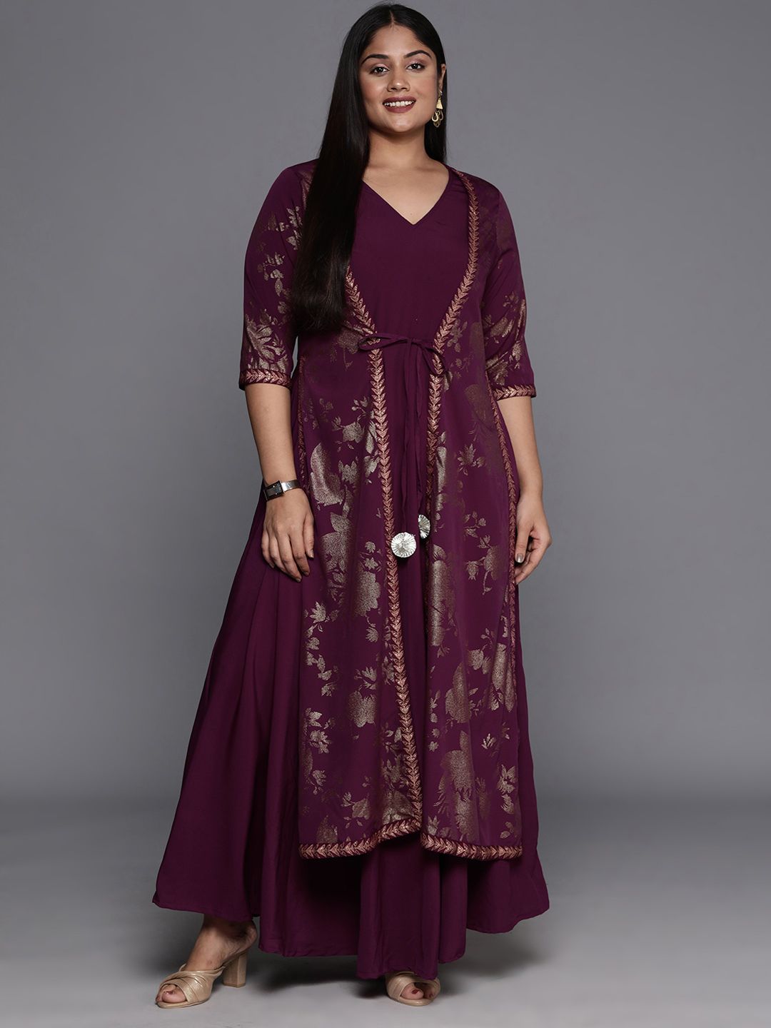 Printed Crepe Stitched Flared/A-line Gown-image-37