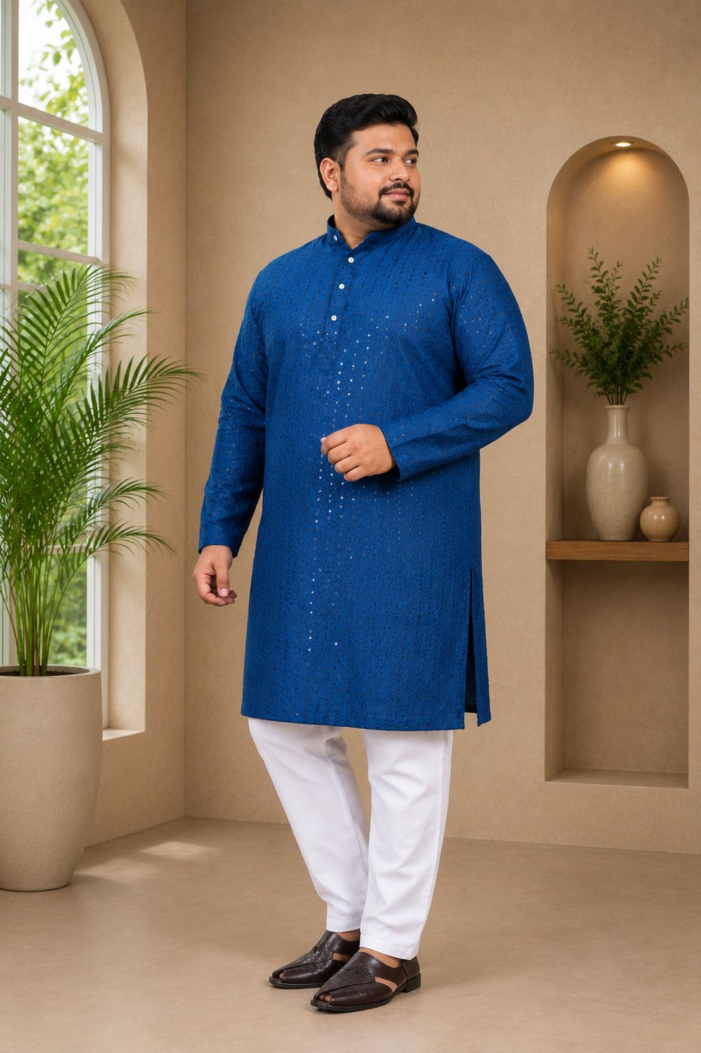 heengshi Embellished, Self Design Pure Cotton Straight Kurta for Men-picture-41
