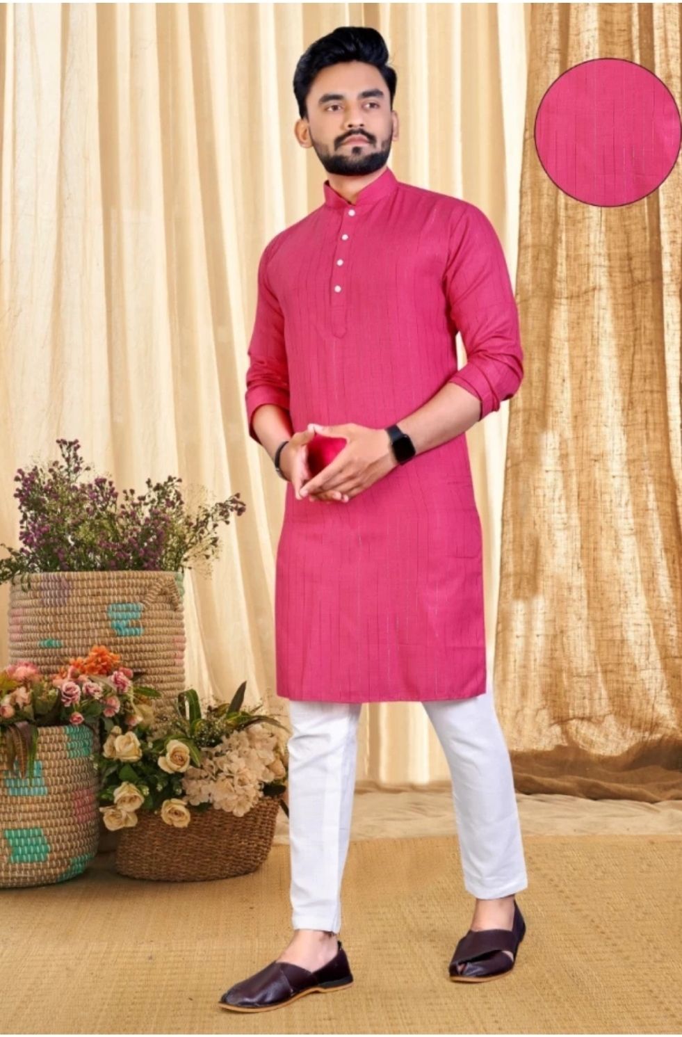 Men Solid Cotton Blend Straight Kurta