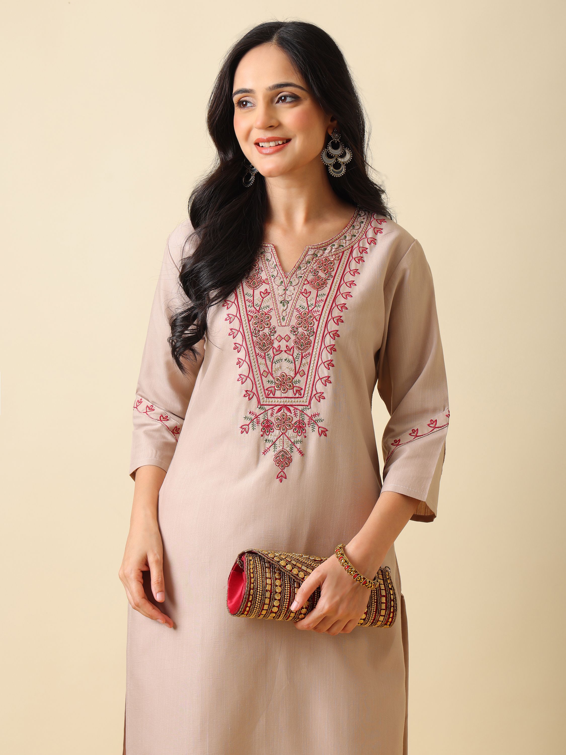 Embroidered Viscose Rayon Straight Kurta for Women-image-15