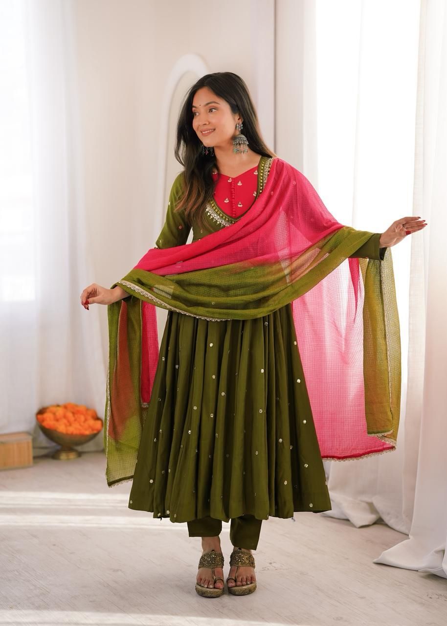 sajavat Embroidered Silk Blend Anarkali Kurta for Women With Attached Dupatta-picture-21