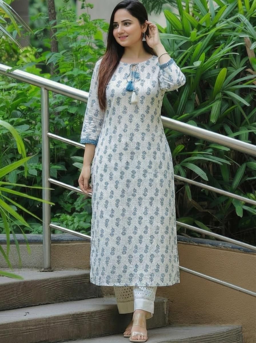 Floral Print Cotton Blend Straight Kurta for Women-image-35