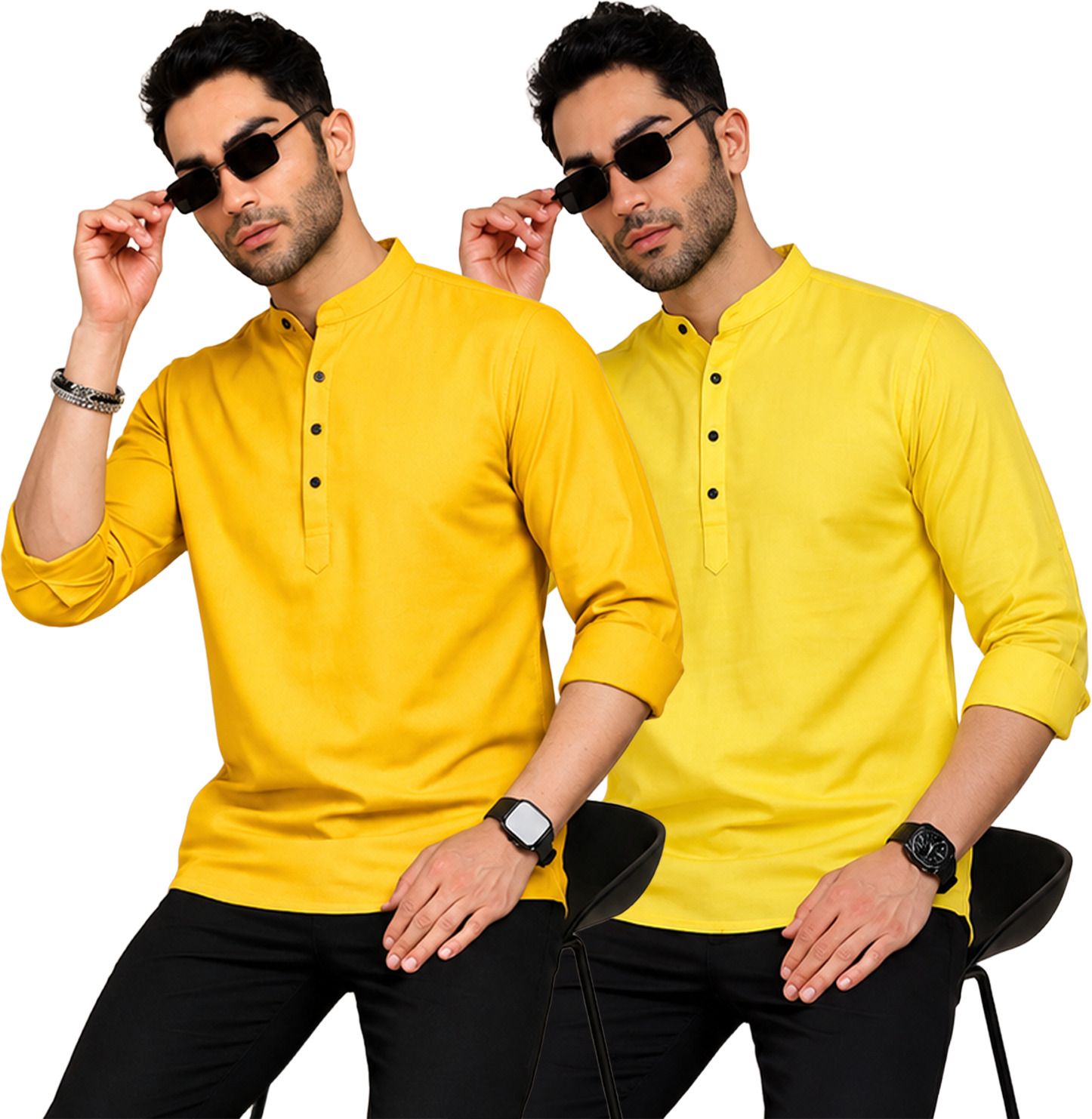 fashion marts Pack of 2 Self Design Cotton Blend Straight Kurta for Men-picture-10