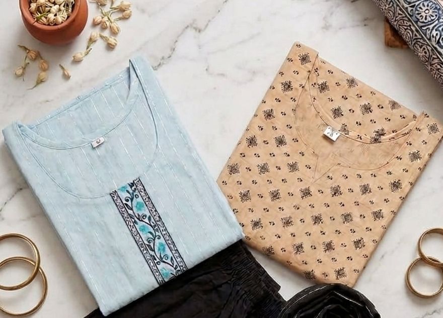 Pack of 3 Solid Khadi Cotton A-line Kurta for Women With Attached Dupatta-image-48