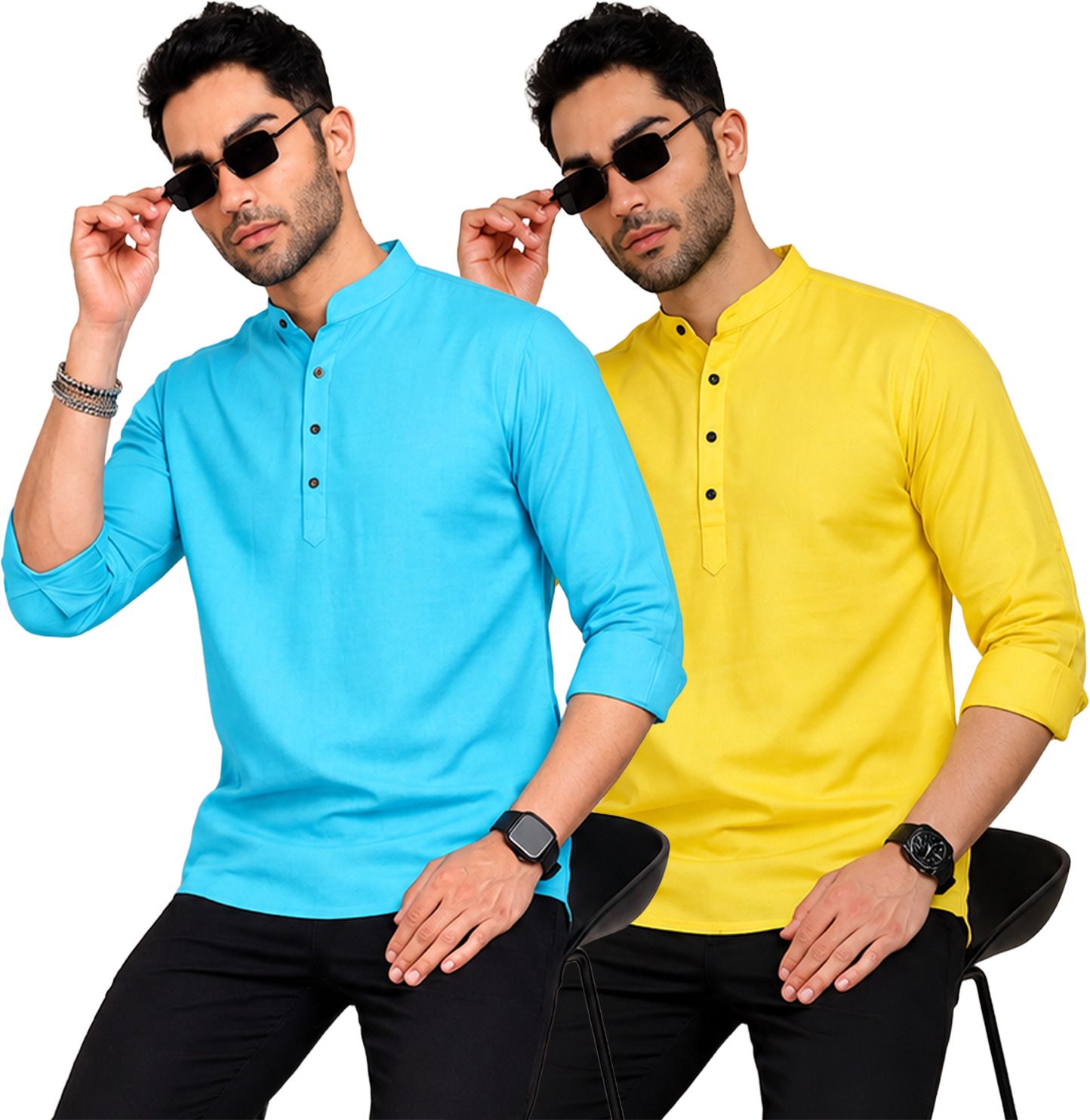 fashion marts Pack of 2 Self Design Cotton Blend Straight Kurta for Men-picture-36