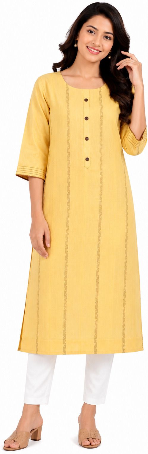 Striped Cotton Blend Straight Kurta for Women-image-5