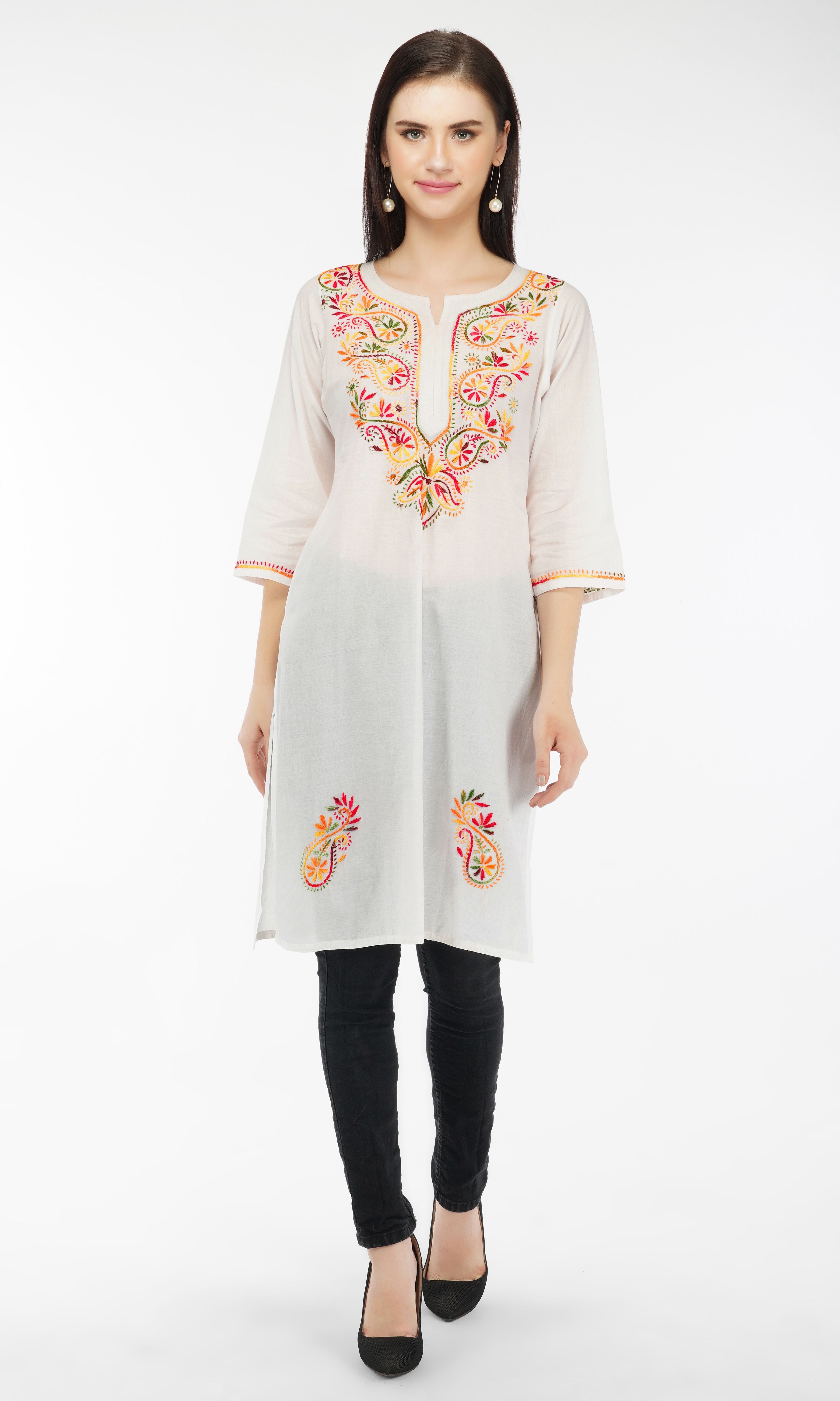 divastri Embroidered, Paisley, Chikan Embroidery Pure Cotton Straight Kurta for Women-picture-37
