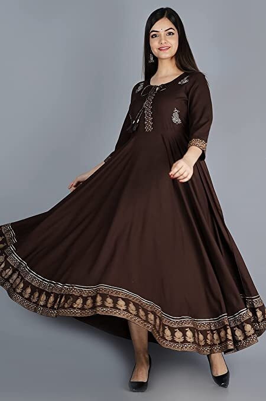Women Fit and Flare Brown Maxi/Full Length Dress-image-42