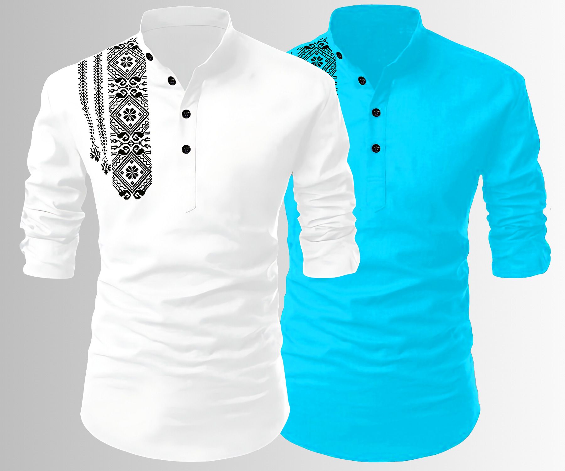Pack of 2 Printed Cotton Blend Straight Kurta for Men-image-9