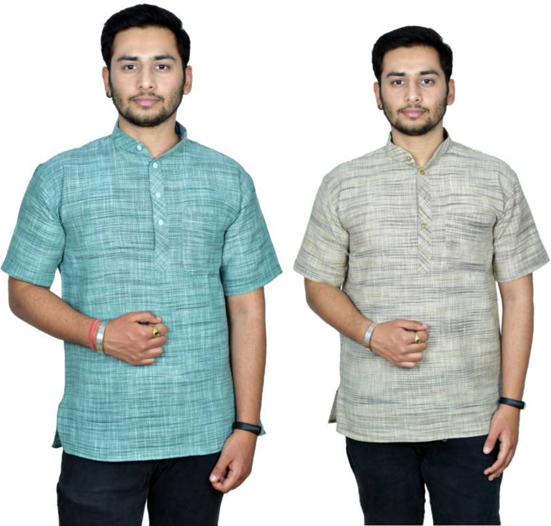 Pack of 2 Men Self Design Khadi Cotton Straight Kurta-image-46