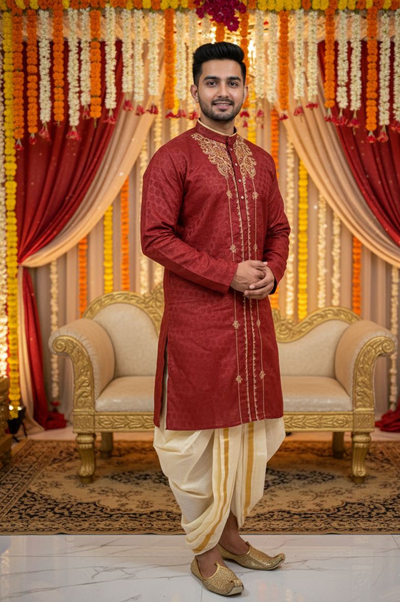 chandra Men Embroidered, Self Design Art Silk Straight Kurta-picture-20