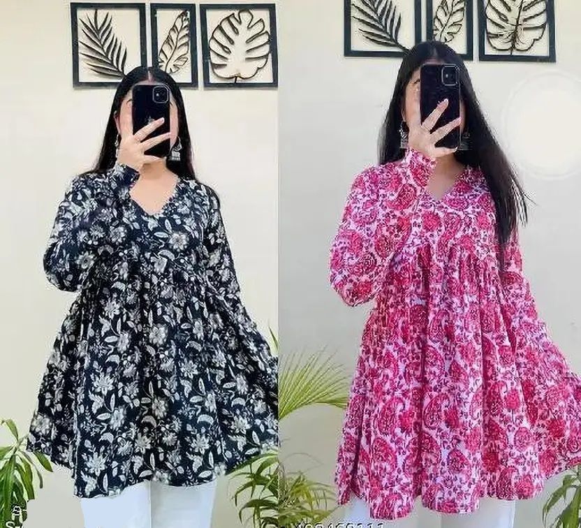 Pack of 2 Women Floral Print Viscose Rayon Flared Kurta