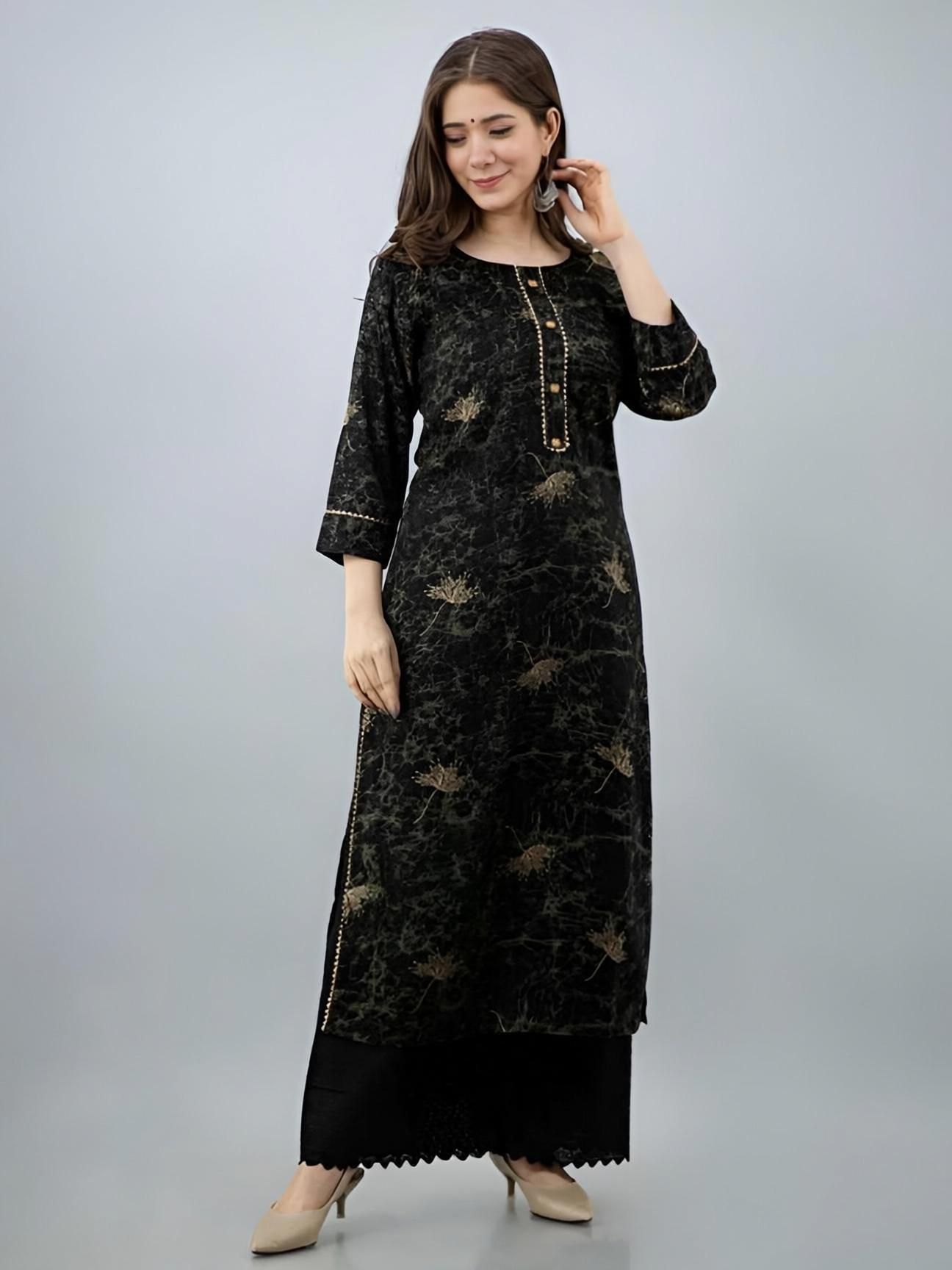 Floral Print Viscose Rayon Straight Kurta for Women-image-45
