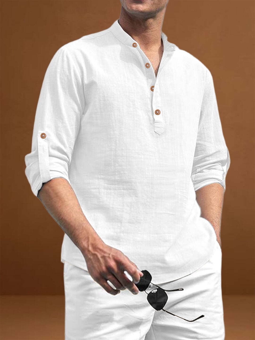 trendivastra Solid Cotton Blend A-line Kurta for Men-picture-4