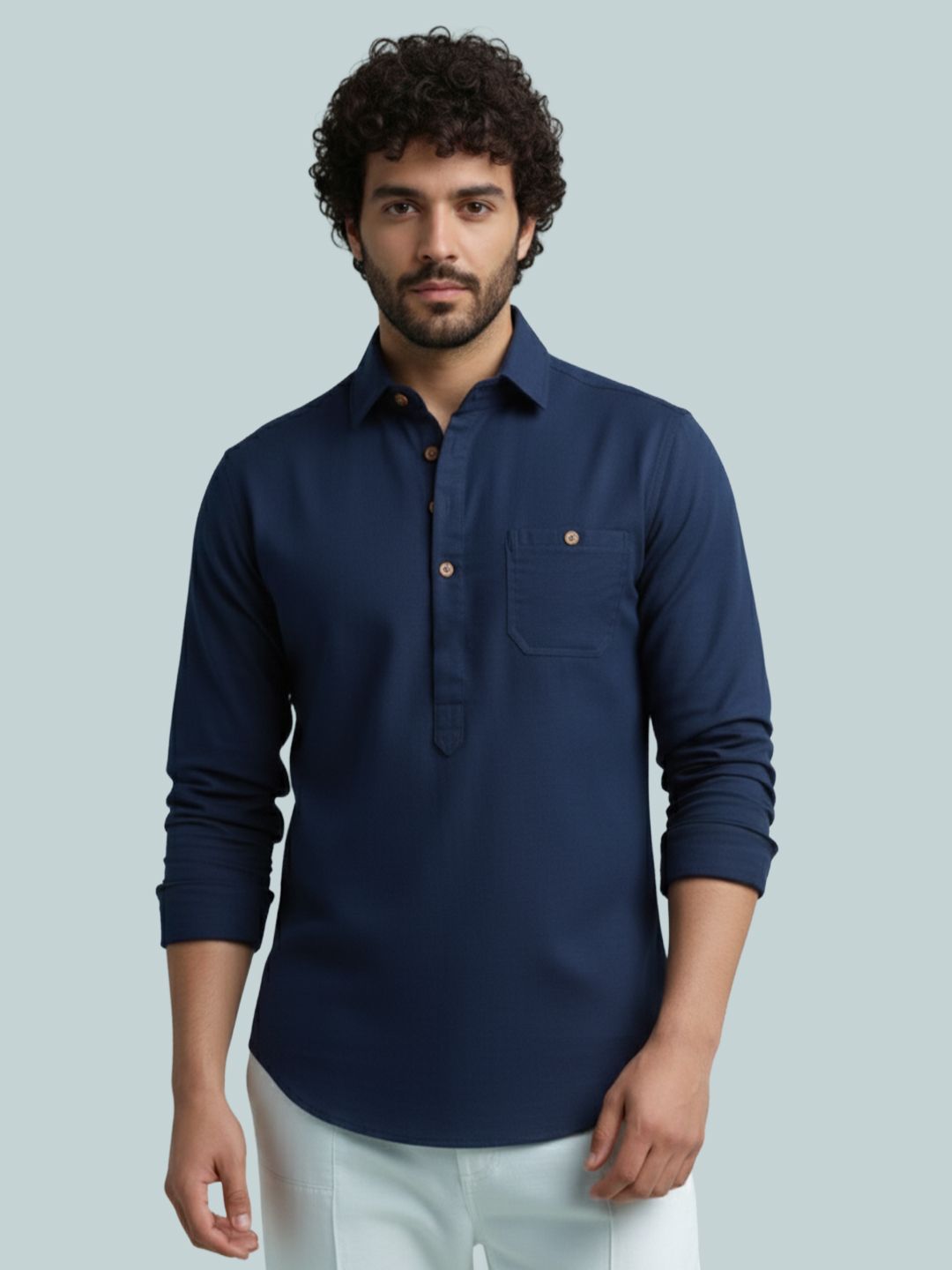 Solid Cotton Blend Straight Kurta for Men-image-39