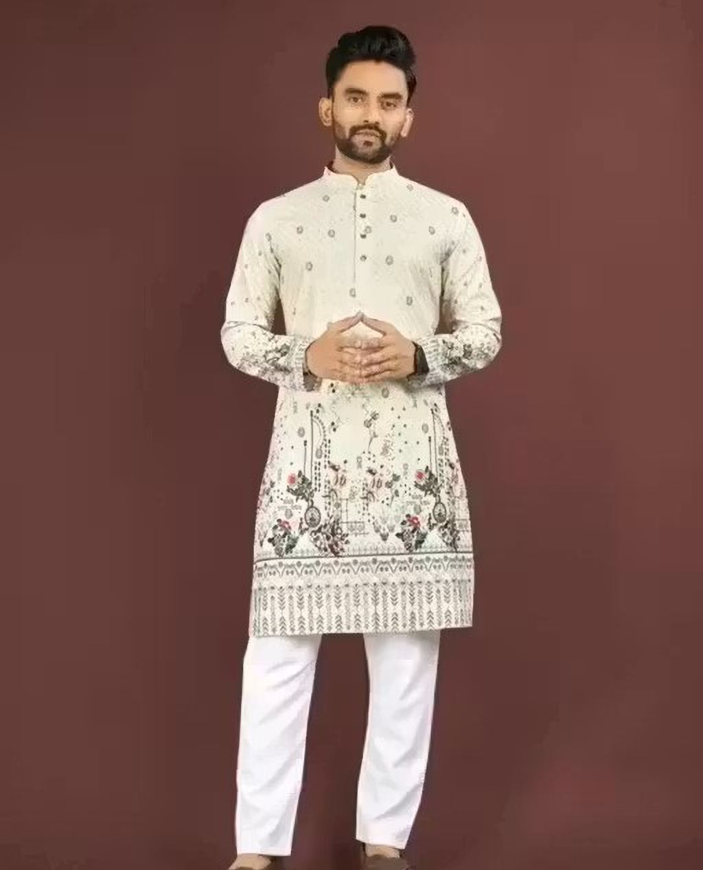 Men Printed, Floral Print, Geometric Print Cotton Rayon Straight Kurta