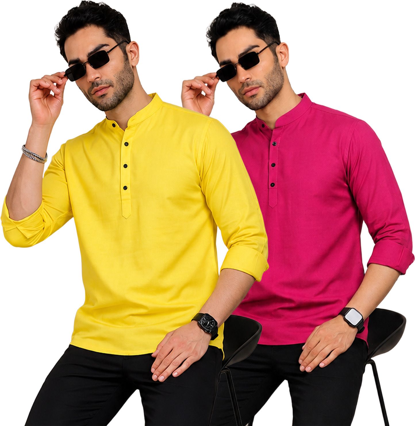 fashion marts Pack of 2 Self Design Cotton Blend Straight Kurta for Men-picture-49