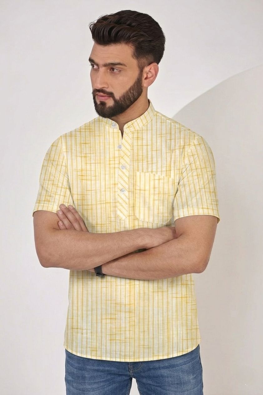 ra collecton Striped Khadi Cotton Straight Kurta for Men-picture-47