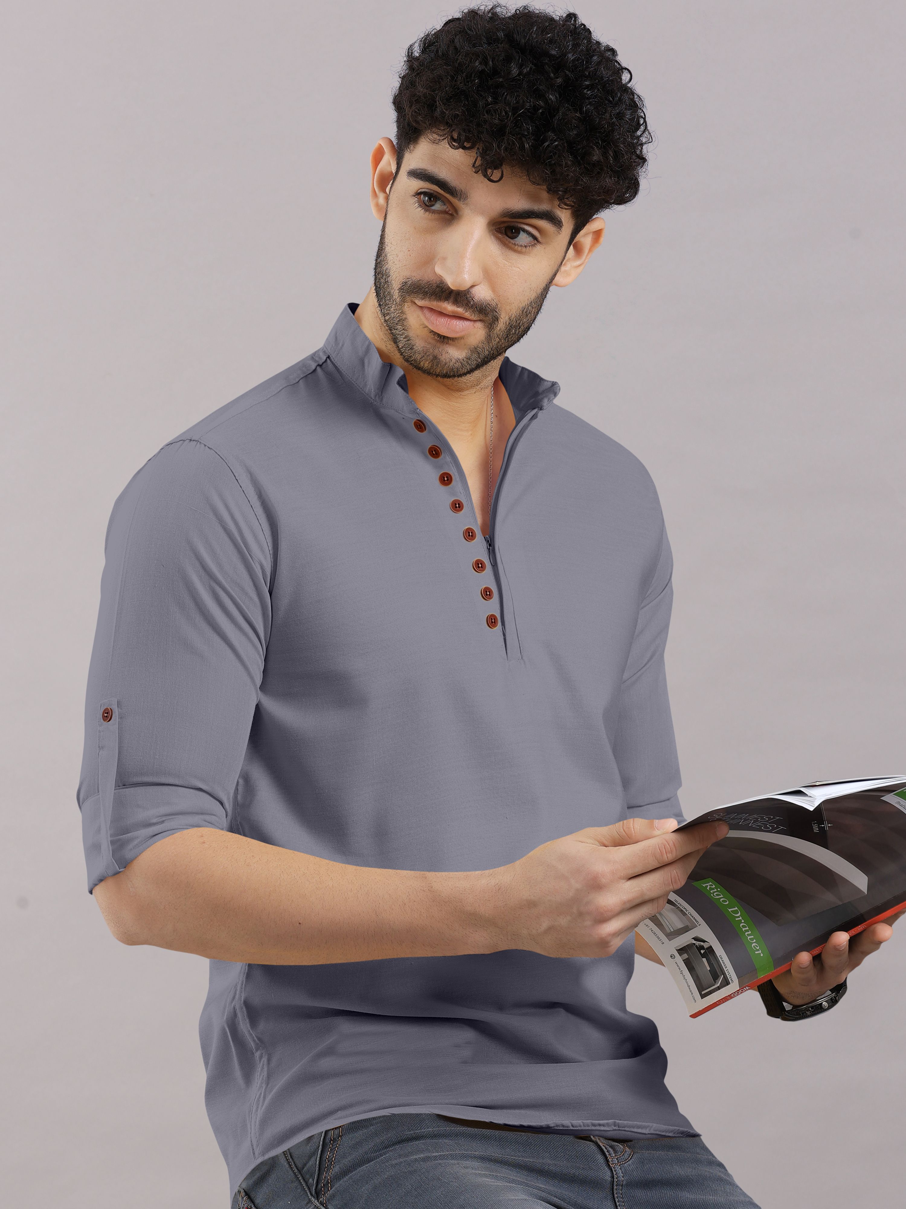 vtexx Men Solid Cotton Blend Straight Kurta-picture-20