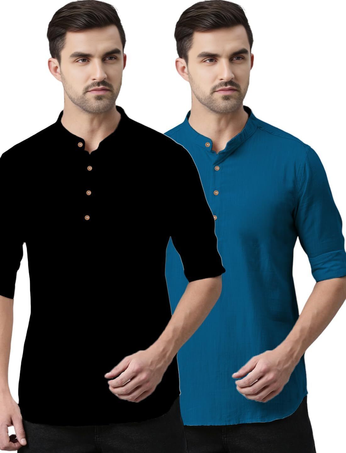 amritenterprise Pack of 2 Solid Pure Cotton Straight Kurta for Men-picture-35