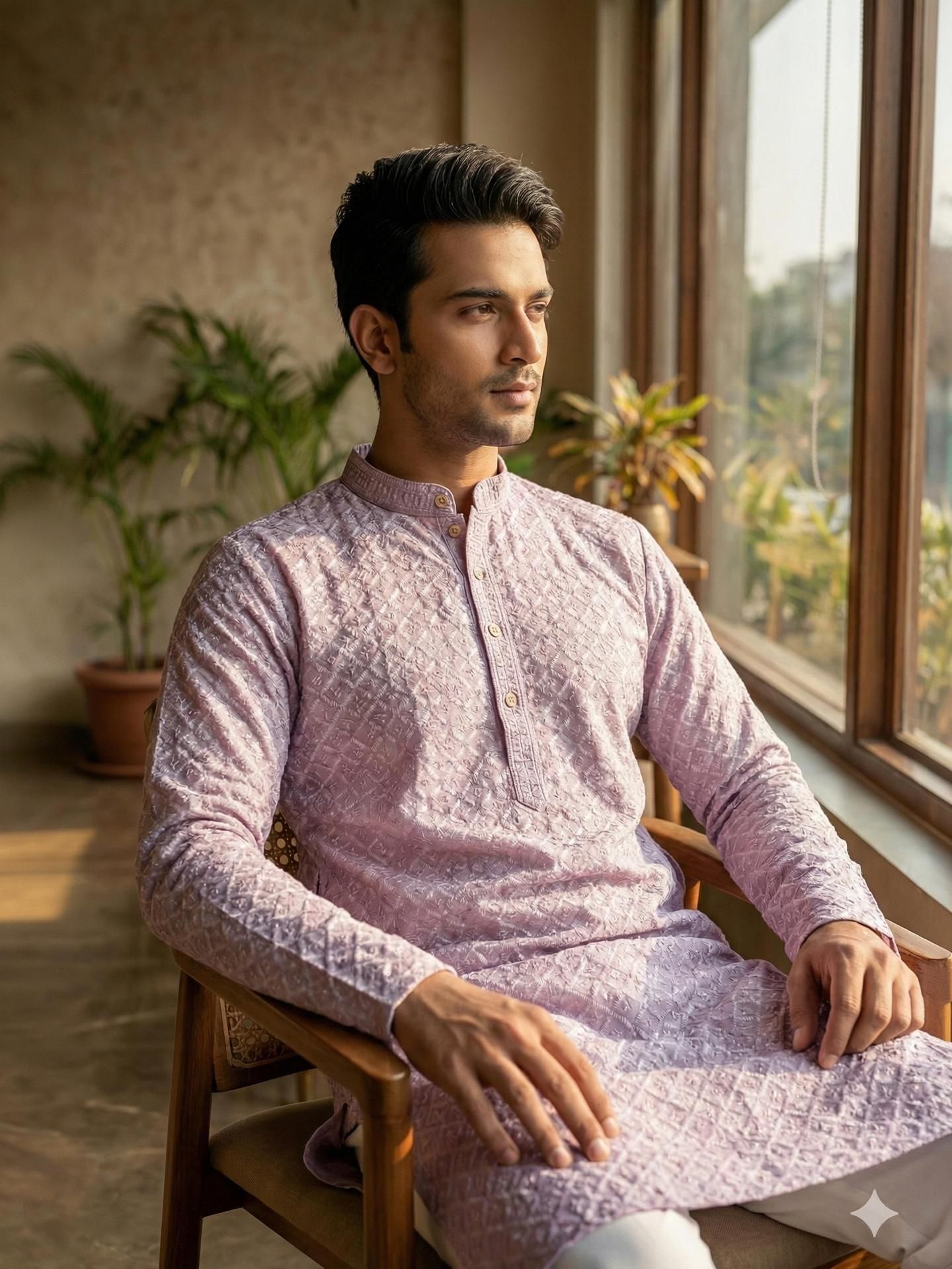 Embroidered Cotton Rayon A-line Kurta for Men-image-38