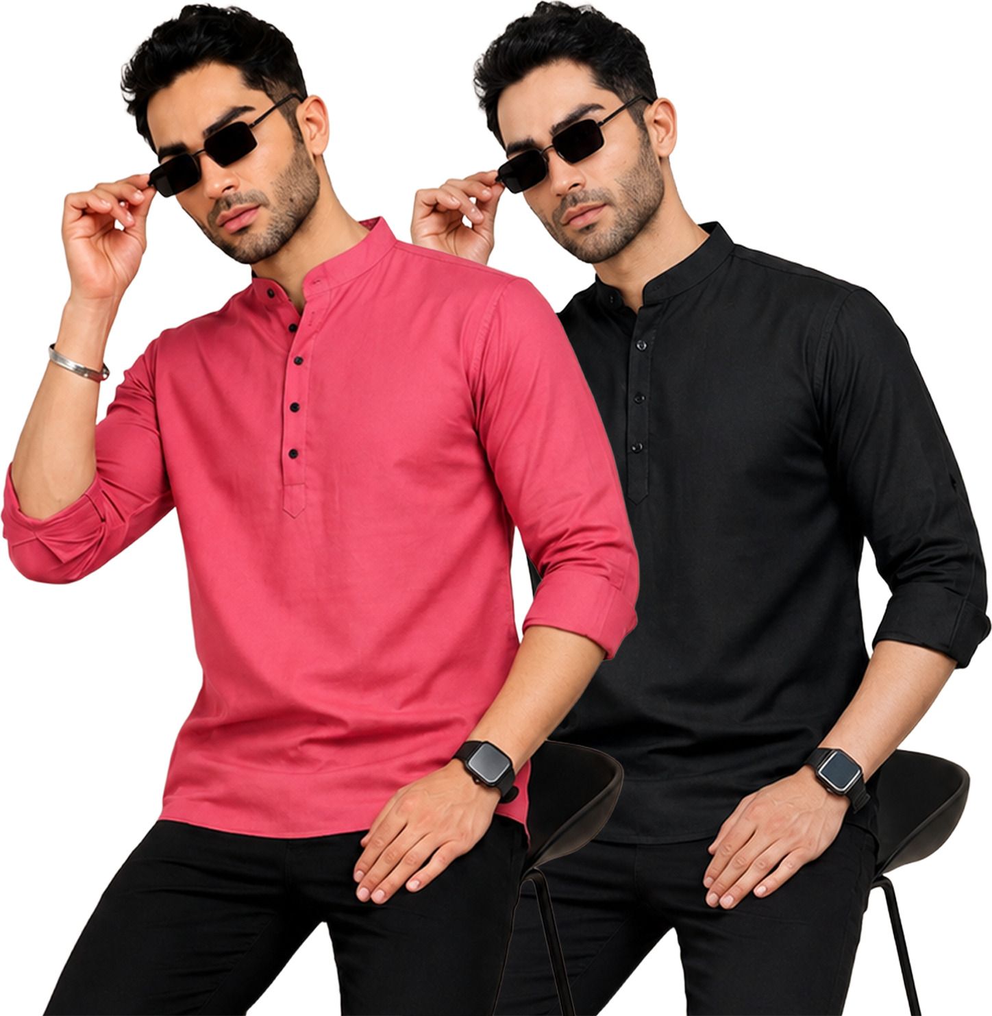 fashion marts Pack of 2 Self Design Cotton Blend Straight Kurta for Men-picture-38