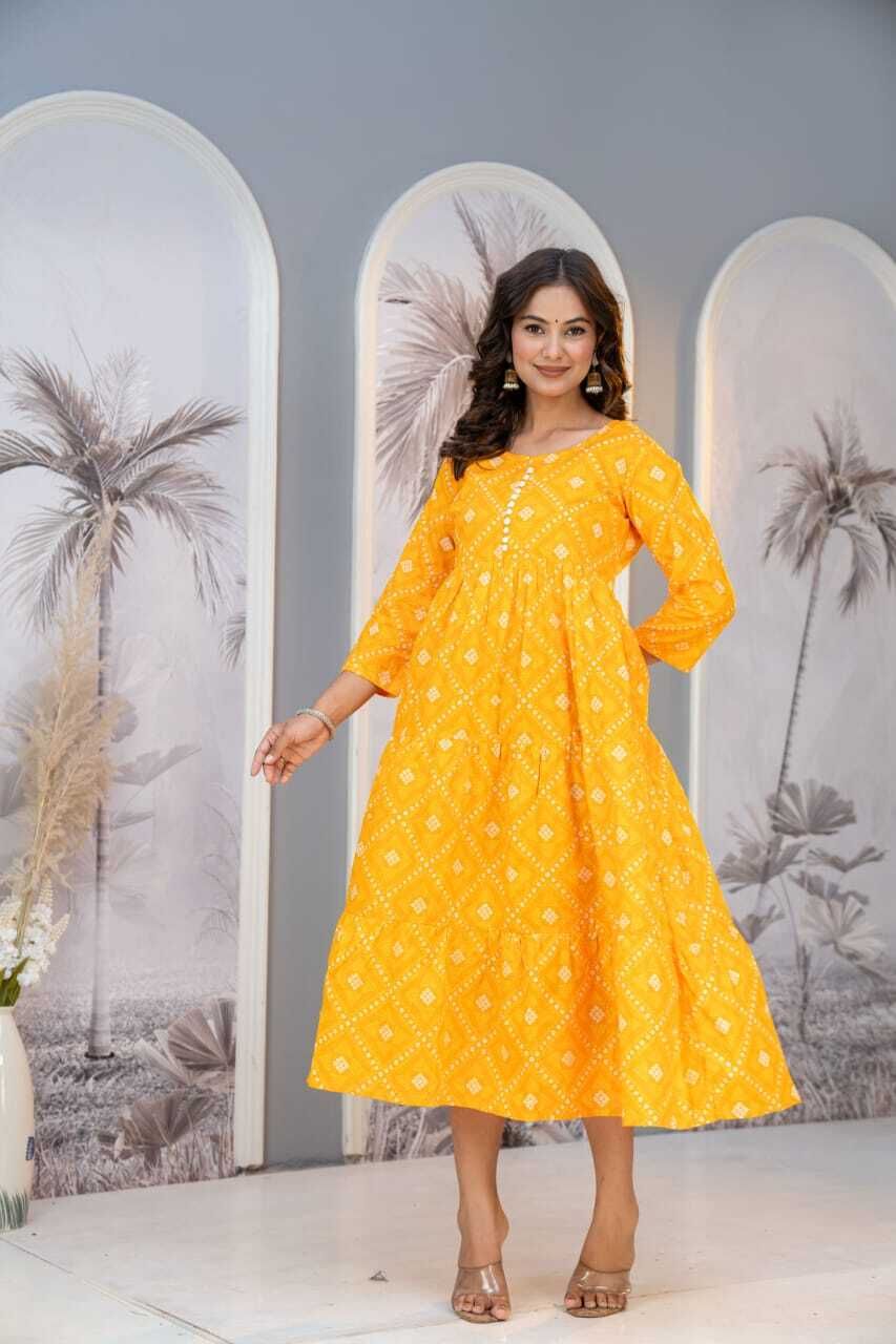 Printed, Bandhani Viscose Rayon Flared Kurta for Women-image-27