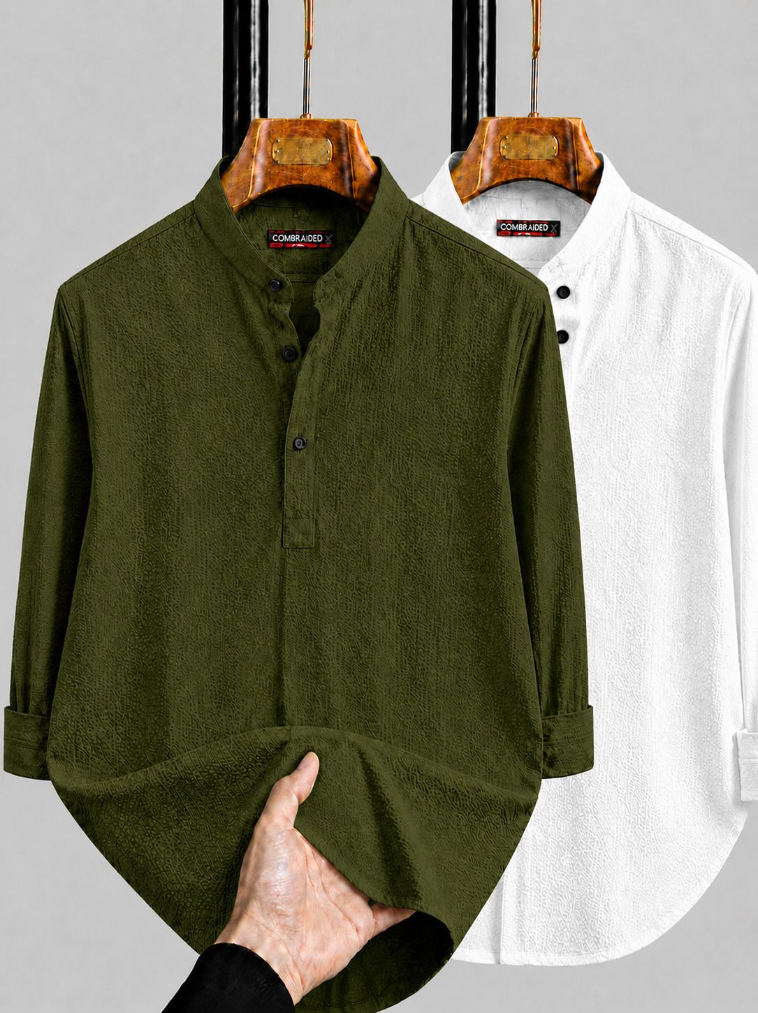 combraided Pack of 2 Self Design Cotton Blend Straight Kurta for Men-picture-25