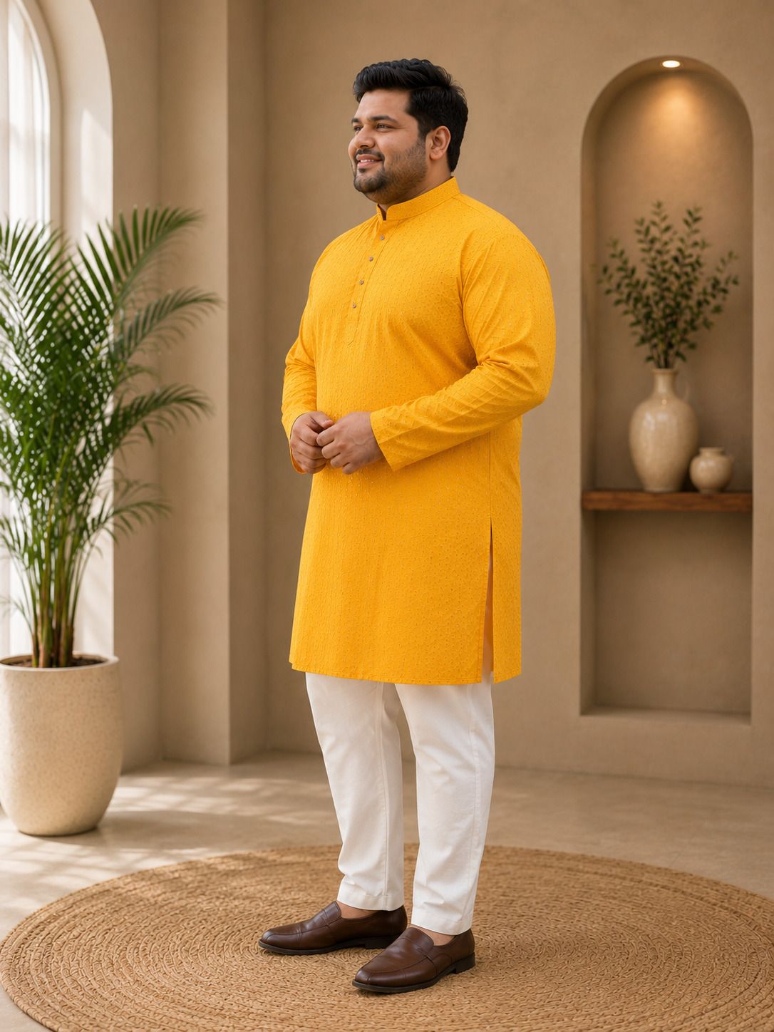 heengshi Embellished, Self Design Pure Cotton Straight Kurta for Men-picture-46
