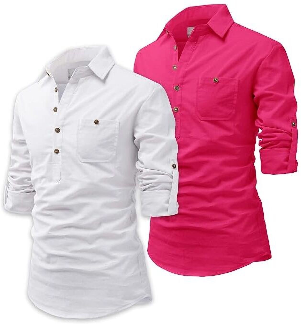 amritenterprise Pack of 2 Solid Cotton Blend Straight Kurta for Men-picture-4