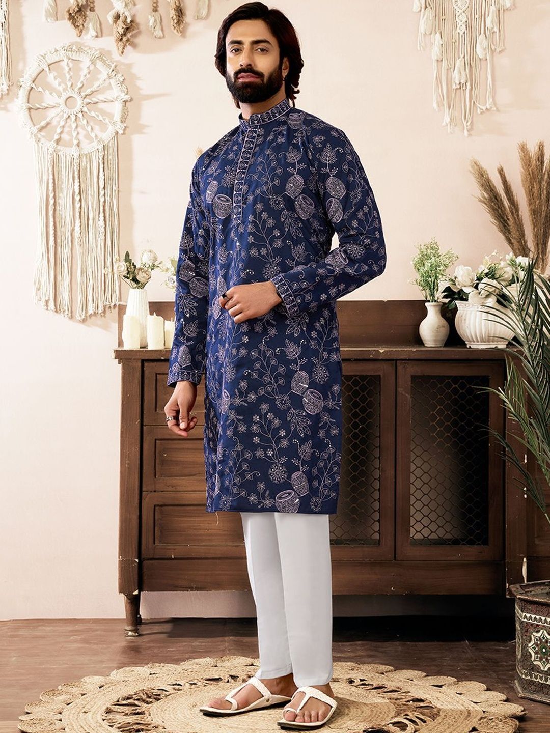 house of pataudi Men Viscose Rayon Kurta Pyjama Set-picture-25